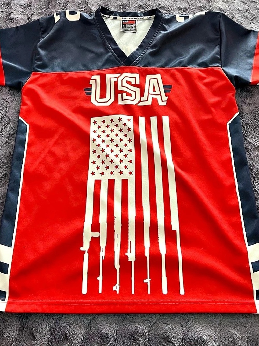 Greater Half 2nd Amendment Football Jersey Red & Navy Large